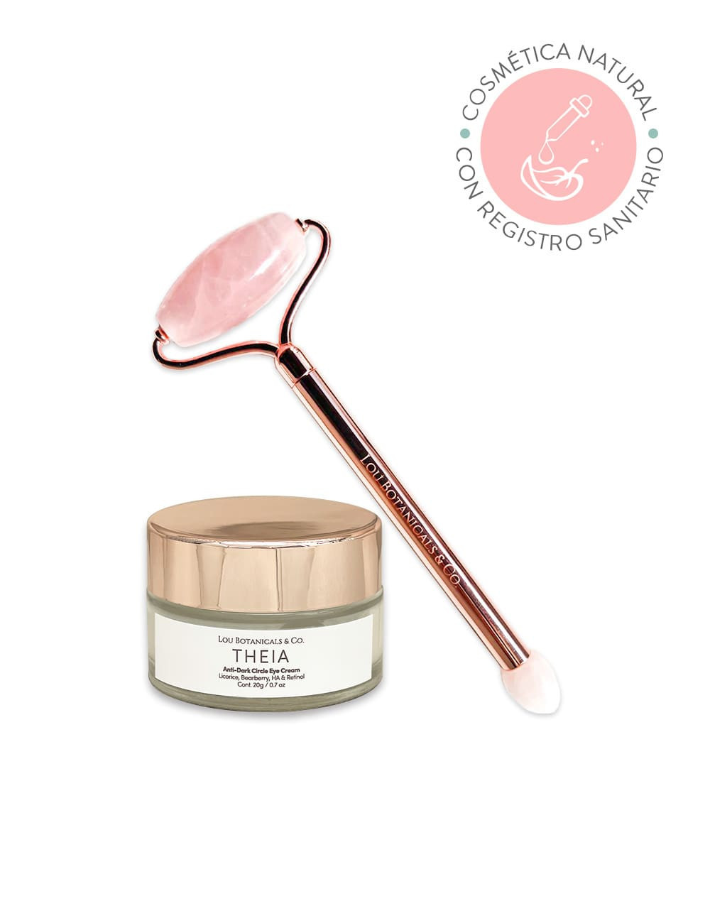 DESCONTINUADO PACK CONTORNO DE OJOS THEIA CON RODILLO DE CUARZO ROSADO