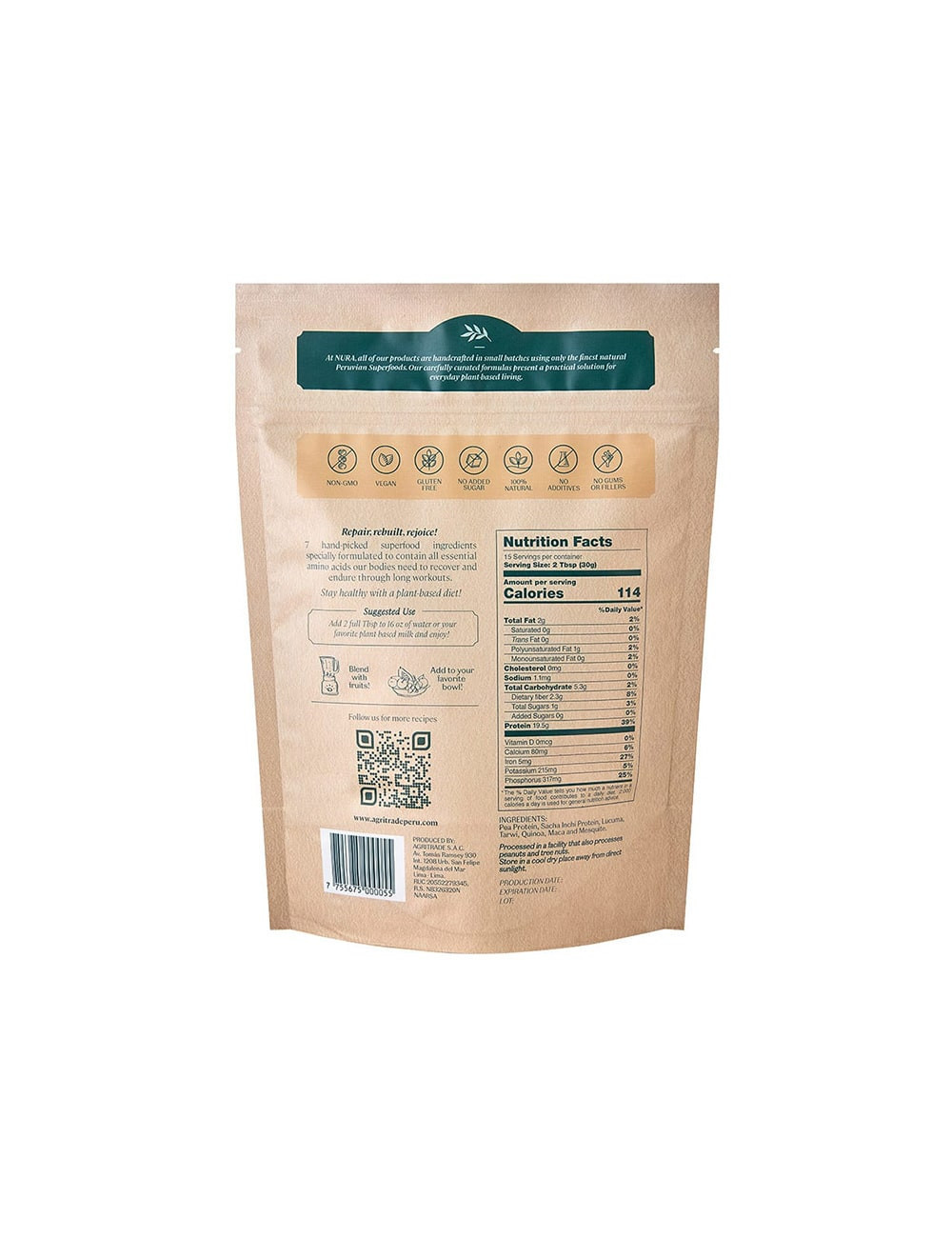 NURA - ANDEAN CHOCO PROTEIN Superfoods sabor a chocolate 455g